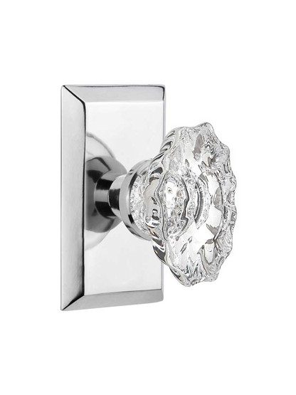 New York Rosette Door Set with Chateau Crystal Glass Knobs in Polished Chrome.